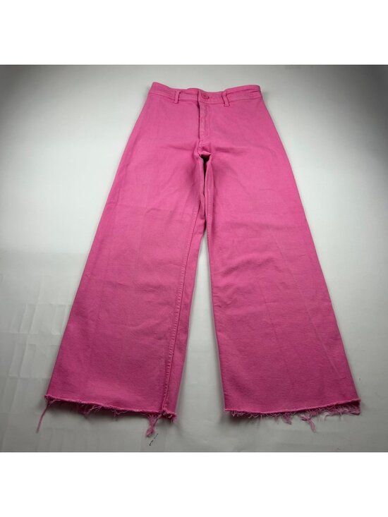Zara Denim - Zara Bubblegum Pink Denim High Rise Wide Leg Jeans 8